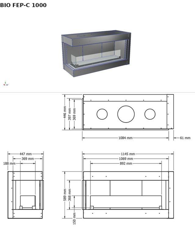 BIO FEP-C 1000 — render 3D y medidas