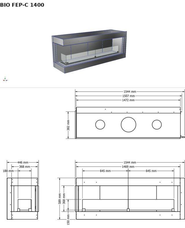BIO FEP-C 1400 — render 3D y medidas