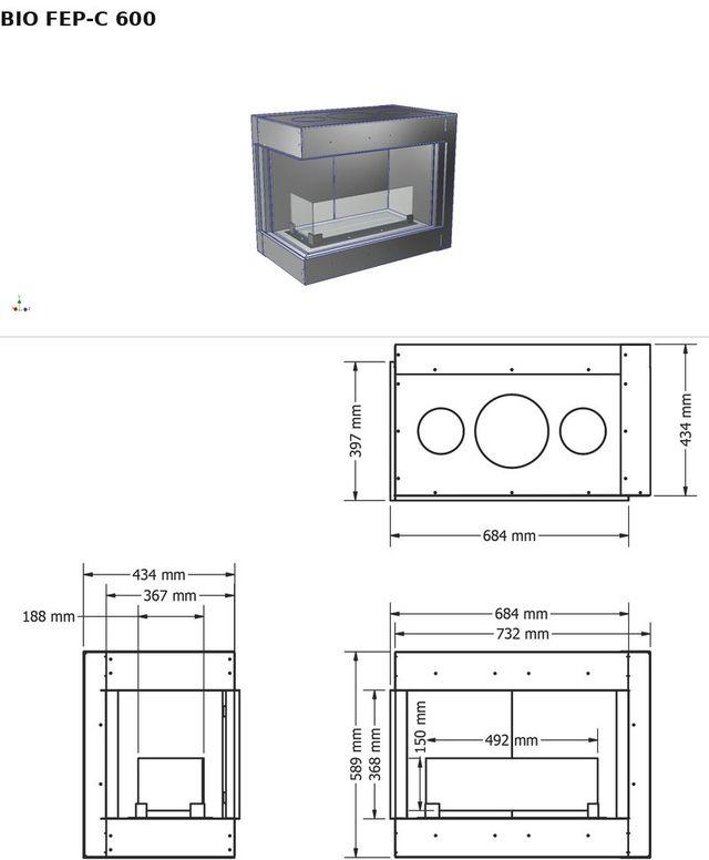 BIO FEP-C 600 — render 3D y medidas
