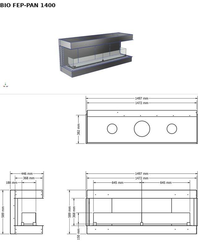 BIO FEP-PAN 1400 — render 3D y medidas