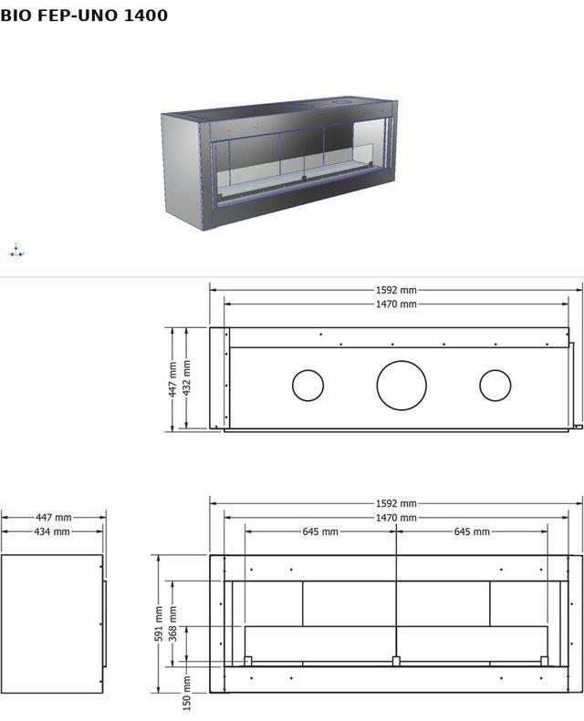 BIO FEP-UNO 1400 — render 3D y medidas