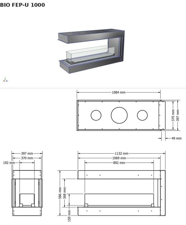 BIO FEP-U 1000 — render 3D y medidas