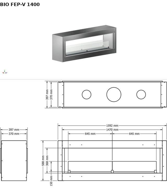 BIO FEP-V 1400 — render 3D y medidas