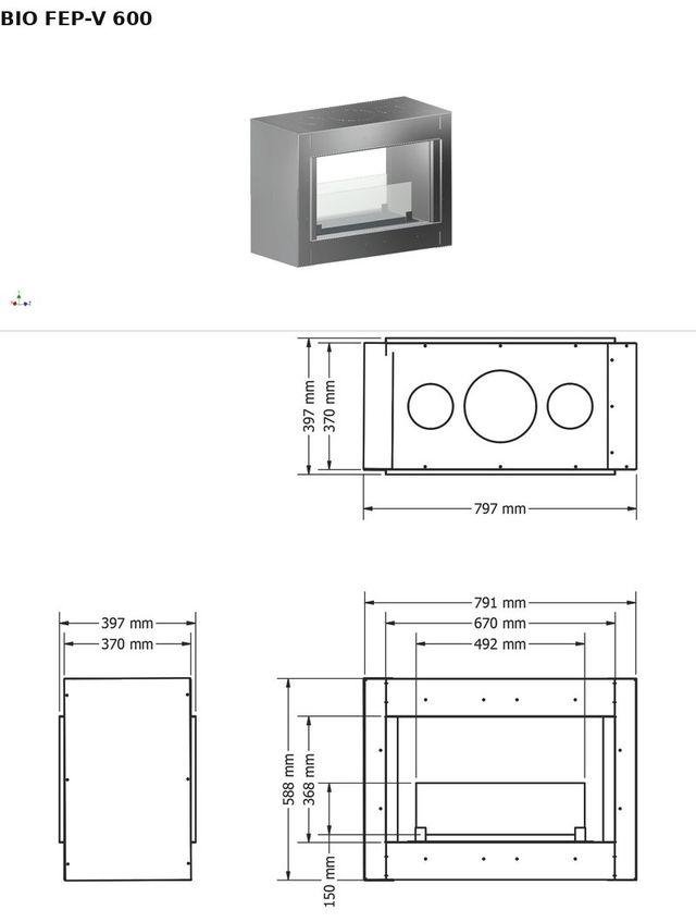 BIO FEP-V 600 — render 3D y medidas
