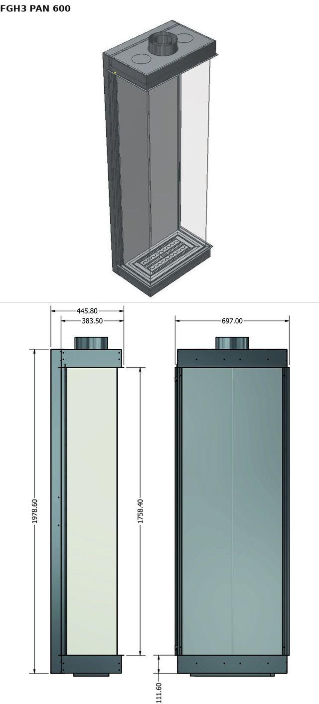 FGH3 PAN 600 — render 3D y medidas