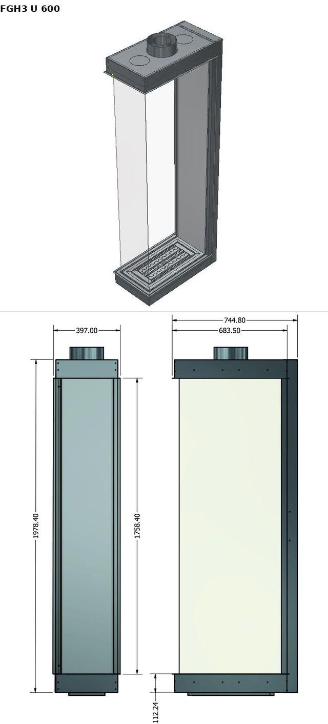 FGH3 U 600 — render 3D y medidas