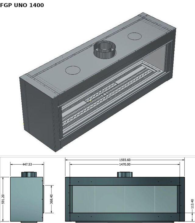 FGP UNO 1400 — render 3D y medidas