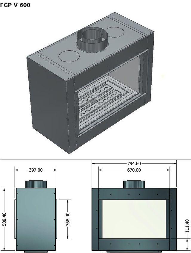 FGP V 600 — render 3D y medidas